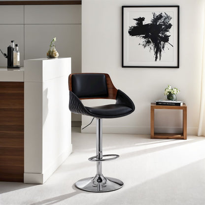 Adjustable Swivel Bar Stool with Black Faux Leather and Chrome Base