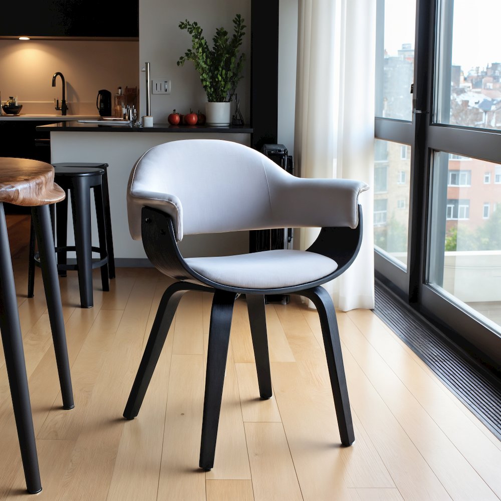Gray Faux Leather Dining Chair with Black Wood and Metal Frame