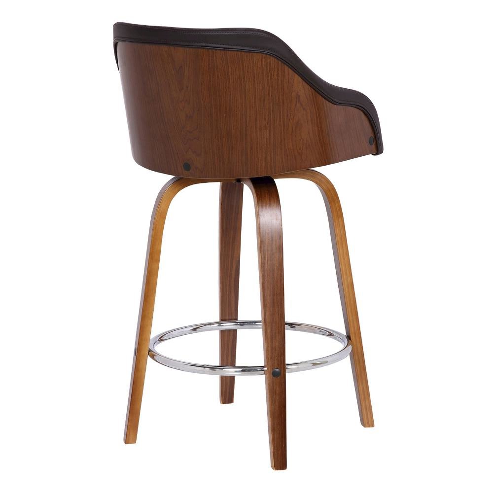 Swivel Counter Bar Stool with Walnut Wood Finish and Brown Faux Leather