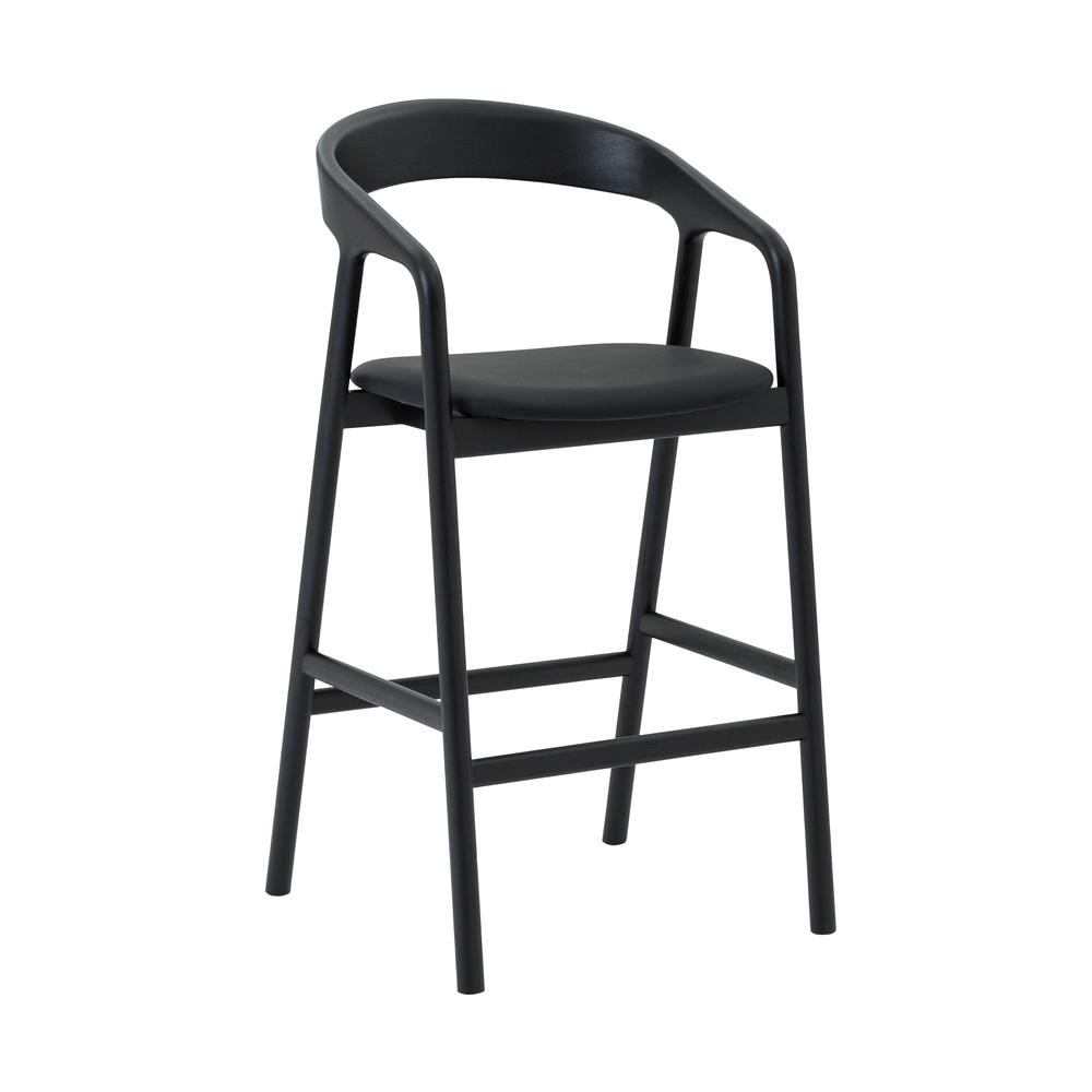 Apache Black Oak Wood and Faux Leather Bar Stool
