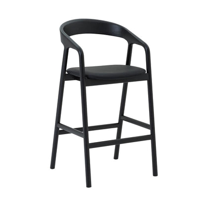 Apache Black Oak Wood and Faux Leather Bar Stool