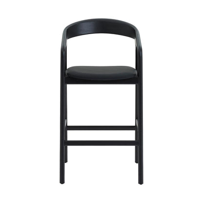 Apache Black Oak Wood and Faux Leather Bar Stool