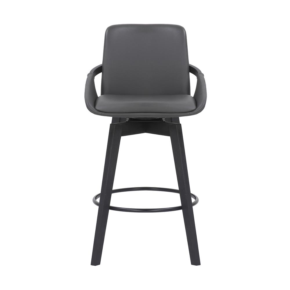 Swivel Wood Bar Chair with Black Faux Leather Seat for Counter Height