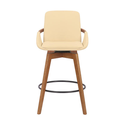 Swivel Counter Stool with Walnut Wood Frame and Faux Leather Seat