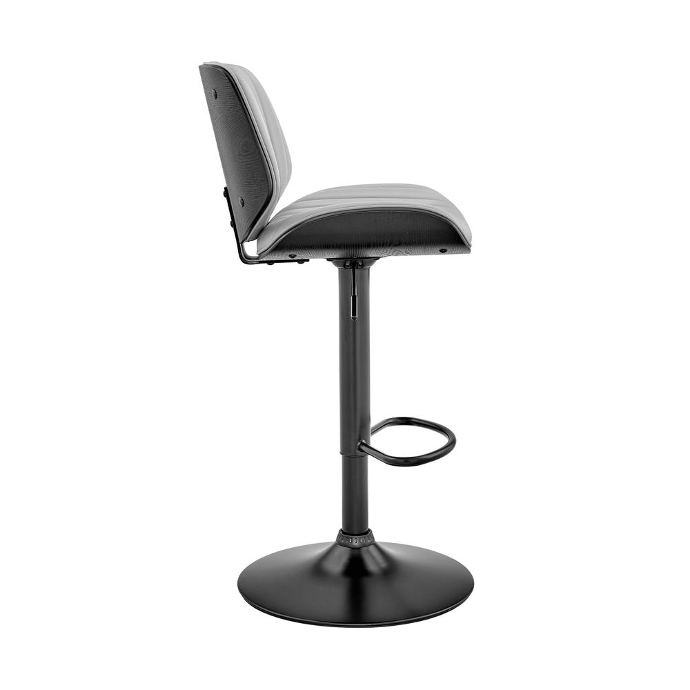 Adjustable Gray Faux Leather Bar Stool with Walnut Wood and Black Base
