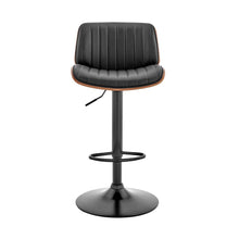 Adjustable Swivel Bar Stool with Black Faux Leather and Walnut Wood Seat