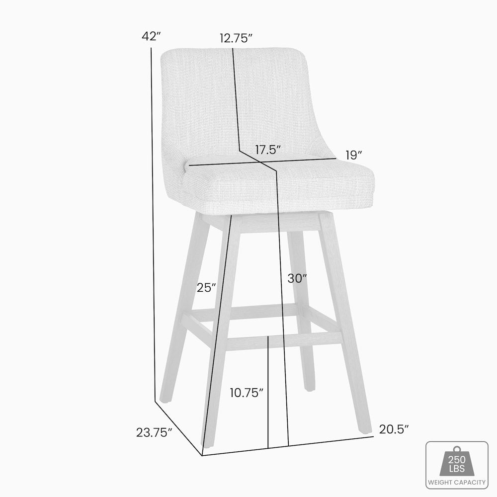 Branson Brown Solid Wood Upholstered 30" Bar Height Swivel Barstool