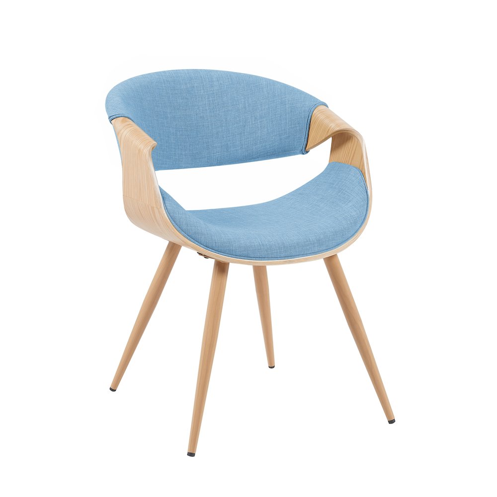 Mid-Century Upholstered Dining Chair in Light Blue and Patterned Oak Finish