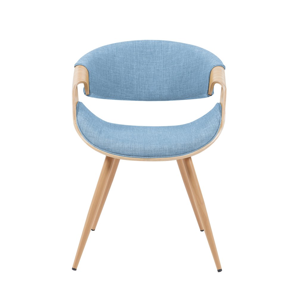 Mid-Century Upholstered Dining Chair in Light Blue and Patterned Oak Finish