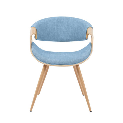 Mid-Century Upholstered Dining Chair in Light Blue and Patterned Oak Finish