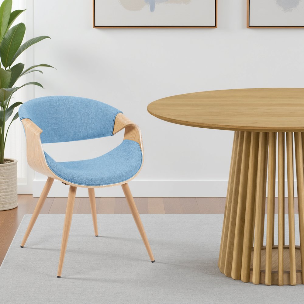 Mid-Century Upholstered Dining Chair in Light Blue and Patterned Oak Finish