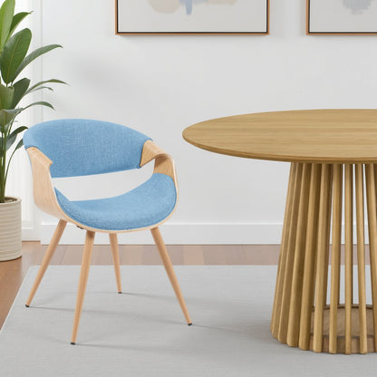 Mid-Century Upholstered Dining Chair in Light Blue and Patterned Oak Finish