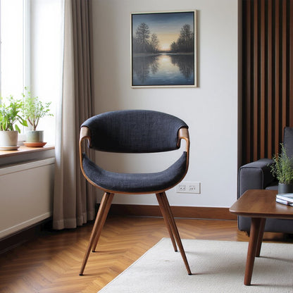 Mid-Century Modern Dining Chair in Walnut Wood and Charcoal Fabric