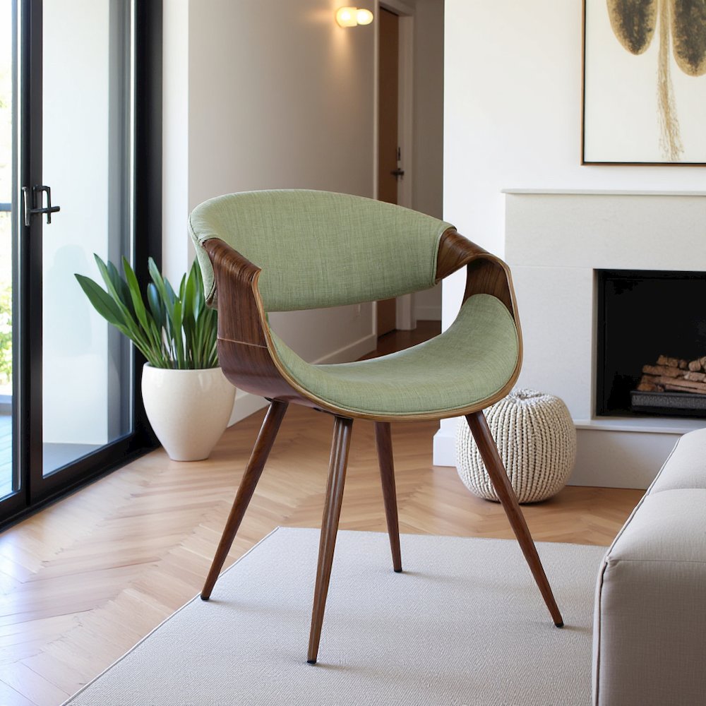 Mid-Century Dining Chair in Walnut Finish with Green Fabric Upholstery
