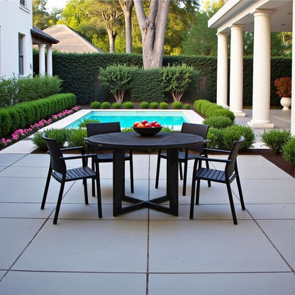 Outdoor Dining Table – Black Round Outdoor Table for 6 in Aluminum