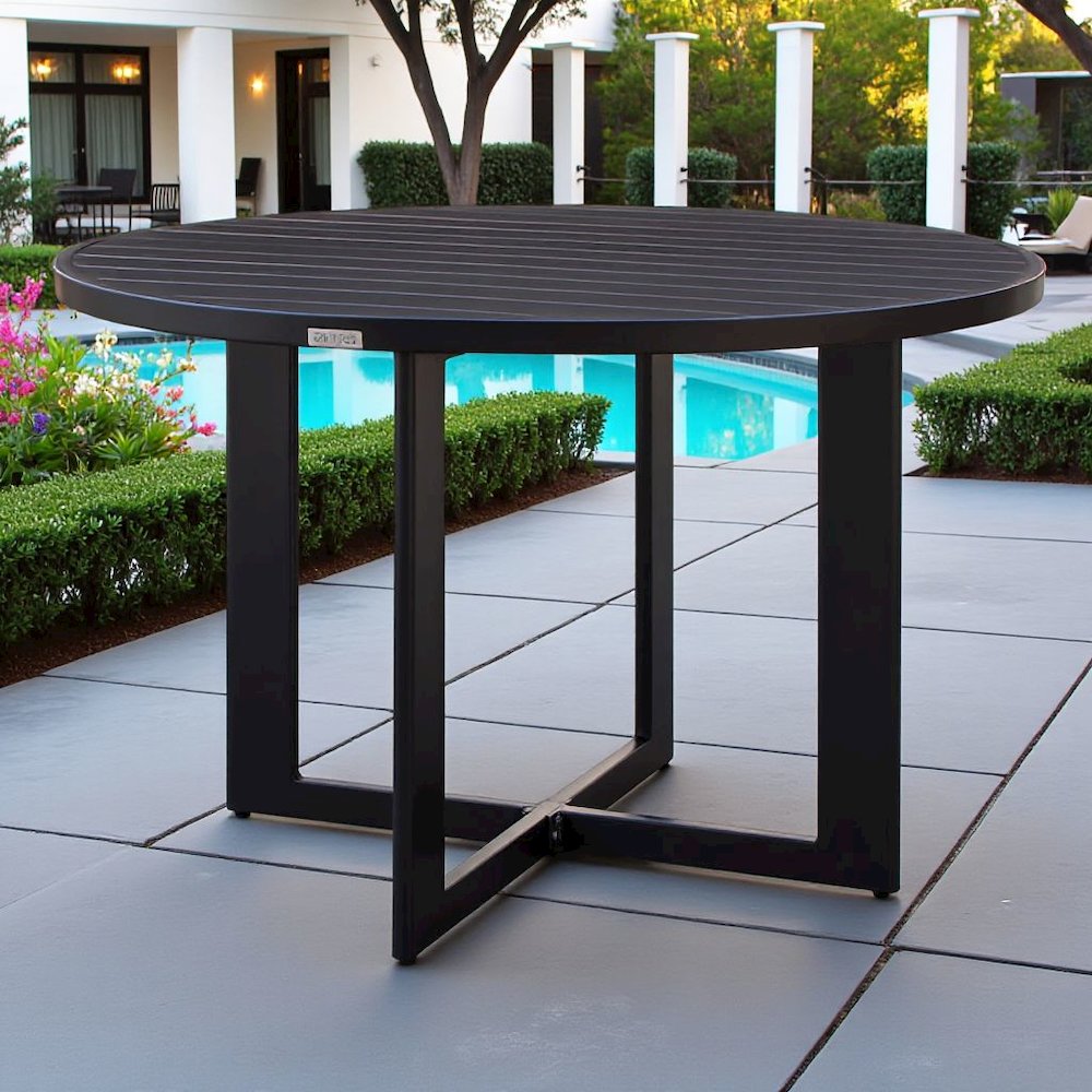 Outdoor Dining Table – Black Round Outdoor Table for 6 in Aluminum