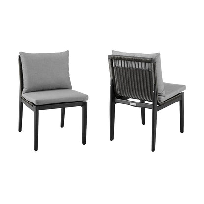 Aluminum Outdoor Dining Chairs with Gray Cushions - Set of 2 Patio Chairs