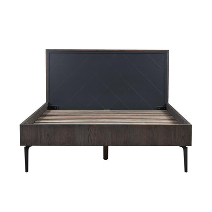 Cross Solid Oak and Metal Queen Platform Bed Frame