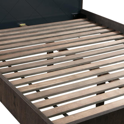 Cross Solid Oak and Metal Queen Platform Bed Frame