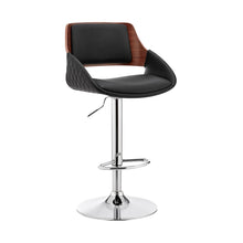 Adjustable Swivel Bar Stool with Black Faux Leather and Chrome Base