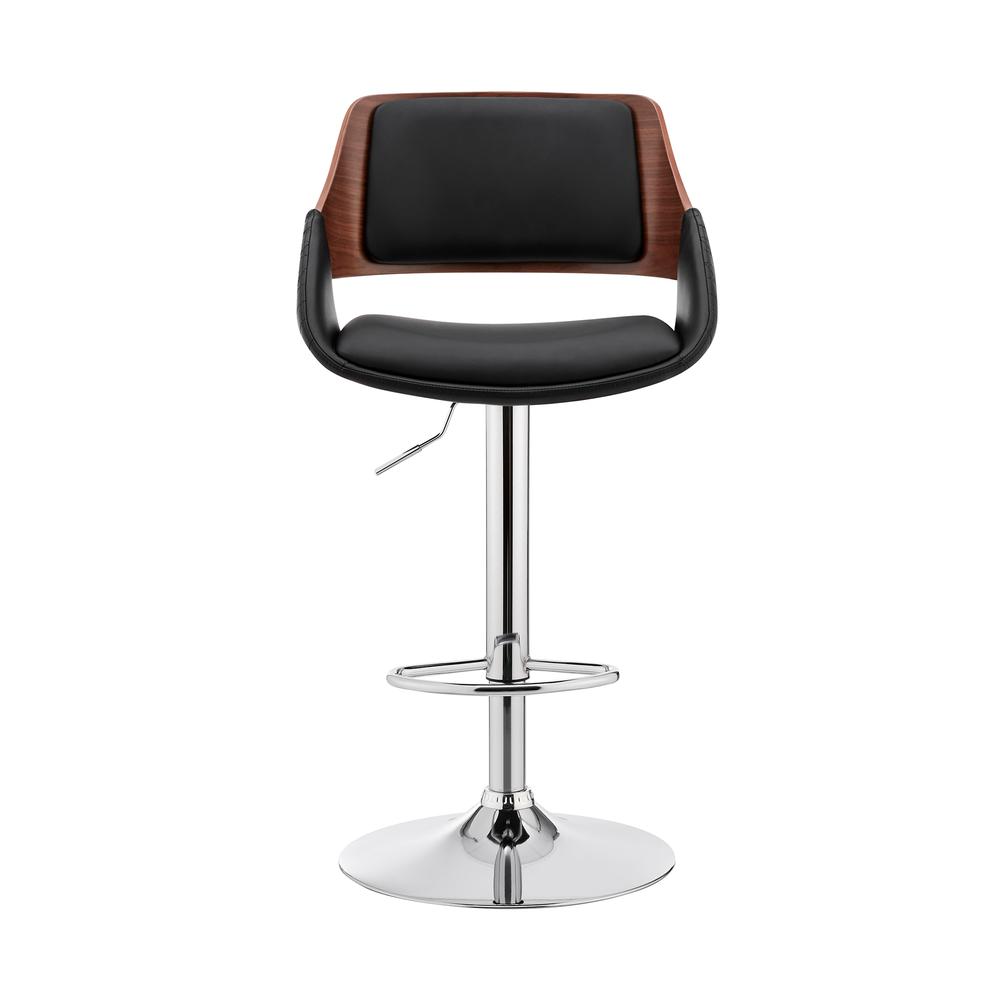 Adjustable Swivel Bar Stool with Black Faux Leather and Chrome Base