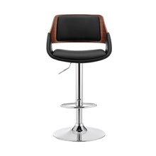 Adjustable Swivel Bar Stool with Black Faux Leather and Chrome Base