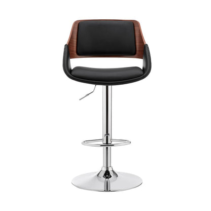 Adjustable Swivel Bar Stool with Black Faux Leather and Chrome Base