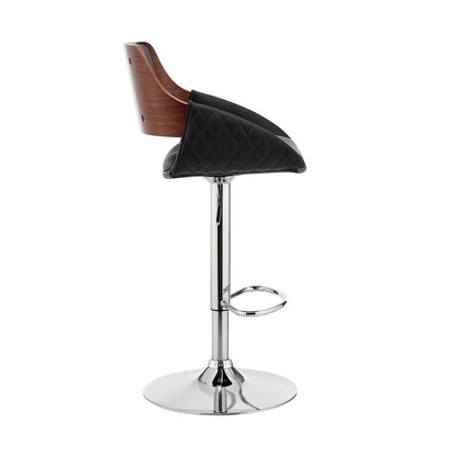 Adjustable Swivel Bar Stool with Black Faux Leather and Chrome Base