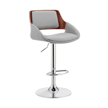 Adjustable Swivel Bar Stool in Gray Faux Leather and Chrome Finish