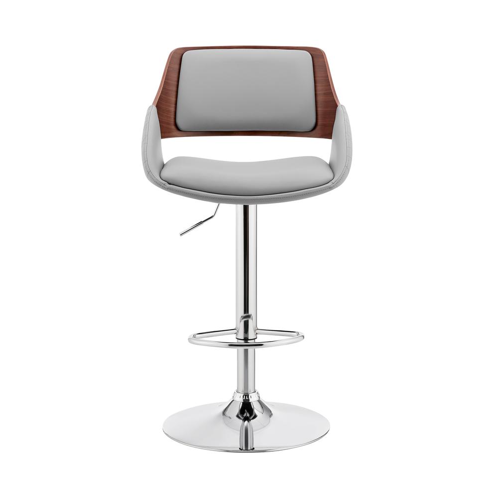 Adjustable Swivel Bar Stool in Gray Faux Leather and Chrome Finish