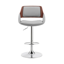 Adjustable Swivel Bar Stool in Gray Faux Leather and Chrome Finish