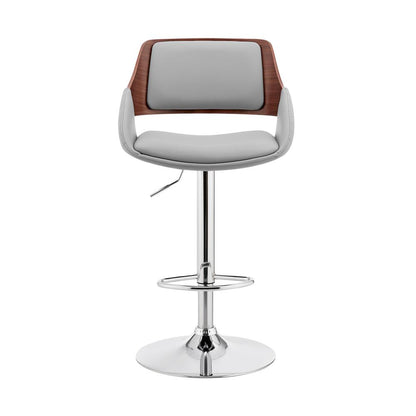 Adjustable Swivel Bar Stool in Gray Faux Leather and Chrome Finish