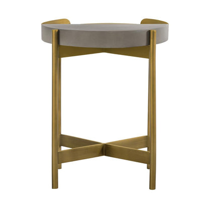 Dua Grey Concrete End Table with Antique Brass, N/A