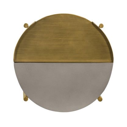 Dua Grey Concrete End Table with Antique Brass, N/A