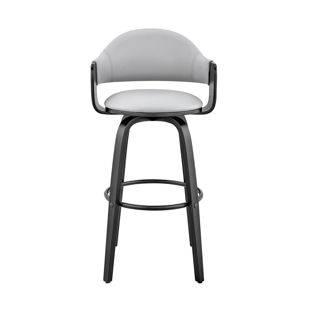 Swivel Bar Stool with Gray Faux Leather Seat and Black Wood Finish