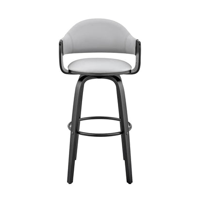 Swivel Bar Stool with Gray Faux Leather Seat and Black Wood Finish