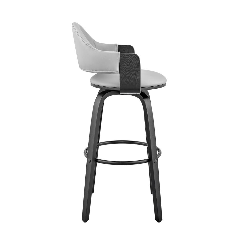 Swivel Bar Stool with Gray Faux Leather Seat and Black Wood Finish