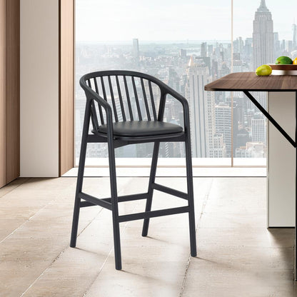Echo Black Oak Wood and Faux Leather Bar Stool