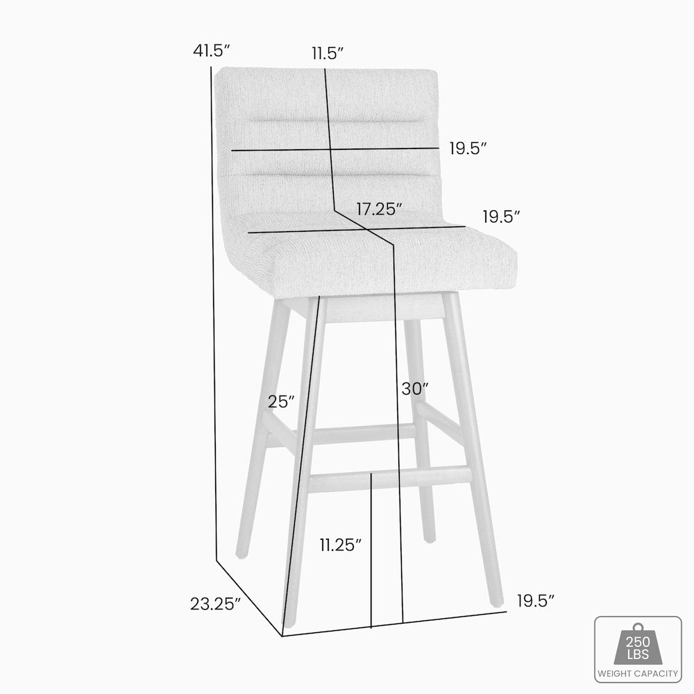 Elias Brown Solid Wood Upholstered 30" Bar Height Swivel Barstool