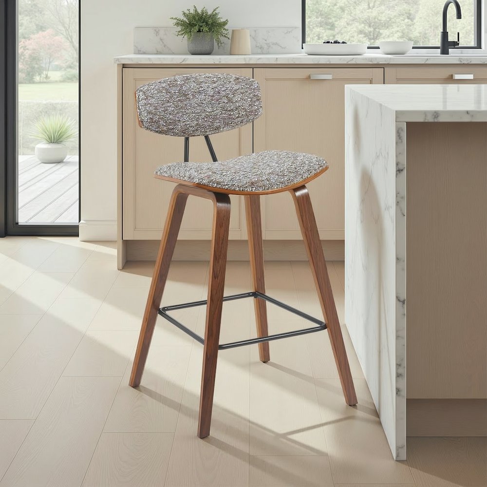 Swivel Counter Height Bar Stool with Speckled Brown Upholstered Seat