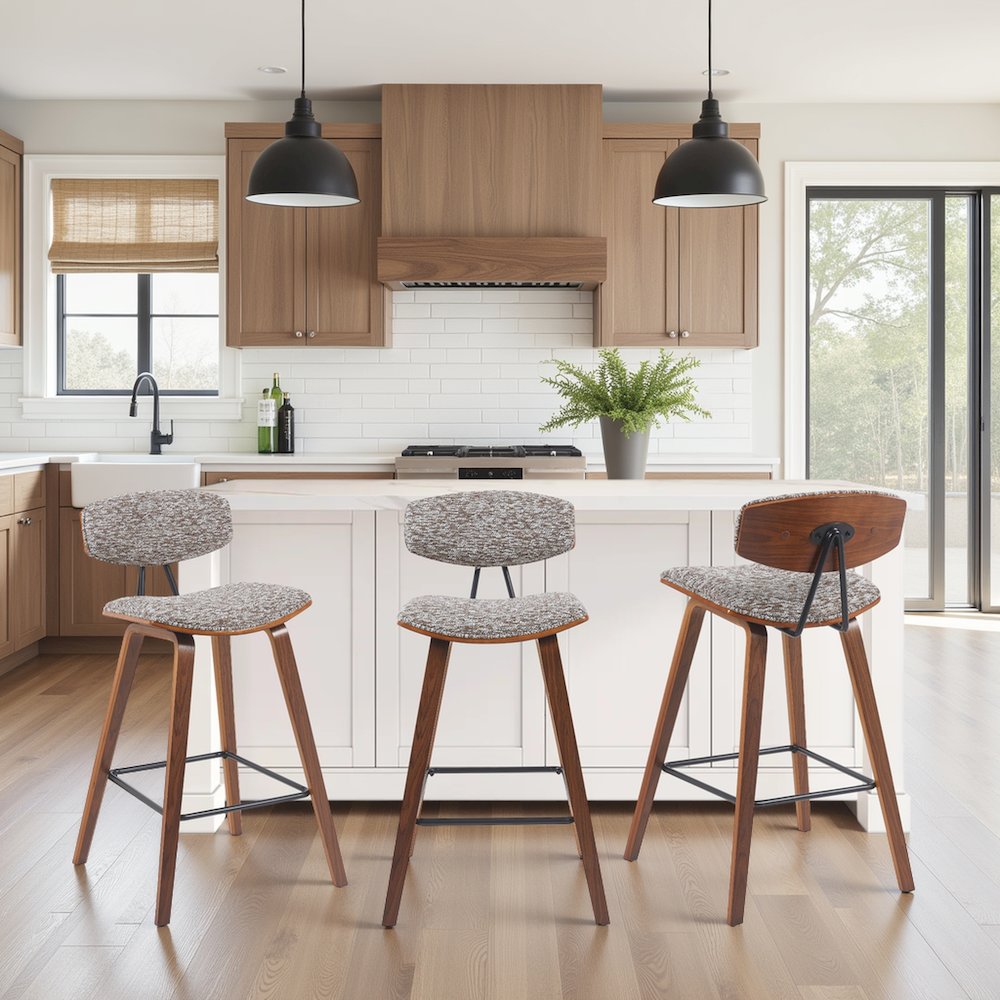 Swivel Counter Height Bar Stool with Speckled Brown Upholstered Seat