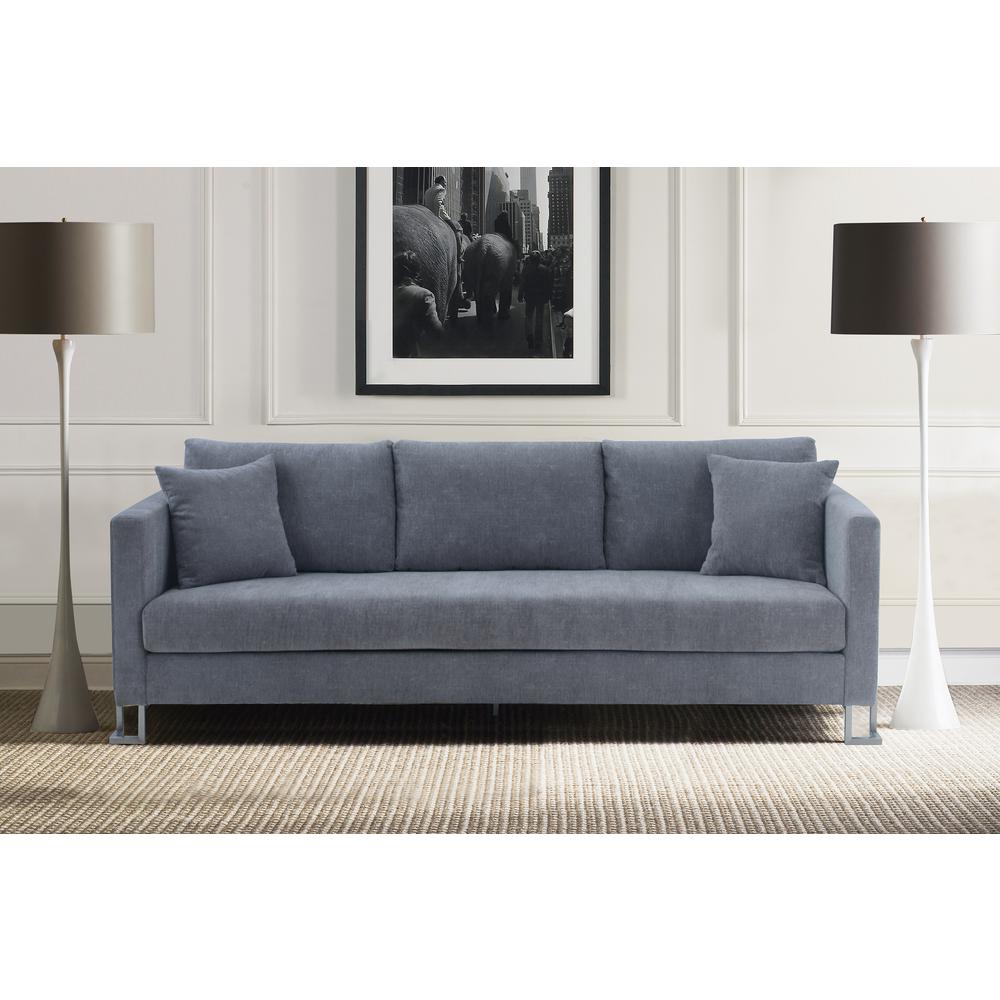 Heritage Gray Fabric Upholstered Sofa with Brushed Stainless Steel Legs