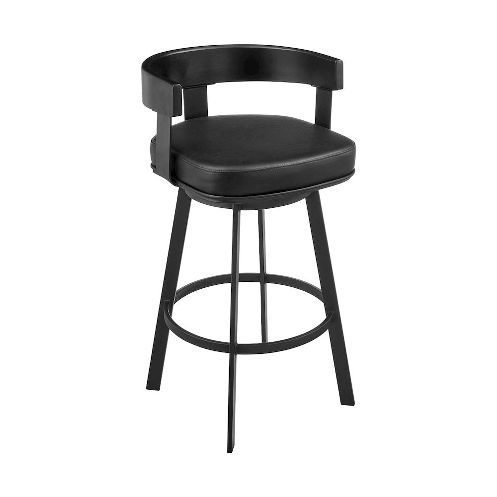 30" Swivel Bar Stool in Black Iron with Black Walnut Finish