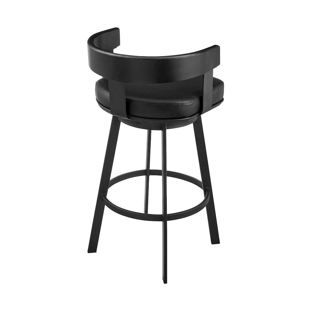 30" Swivel Bar Stool in Black Iron with Black Walnut Finish