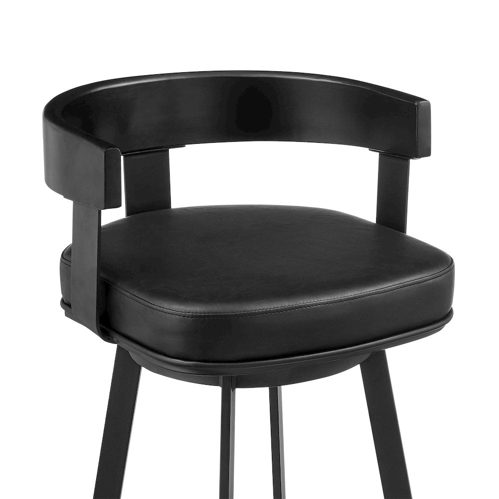 30" Swivel Bar Stool in Black Iron with Black Walnut Finish