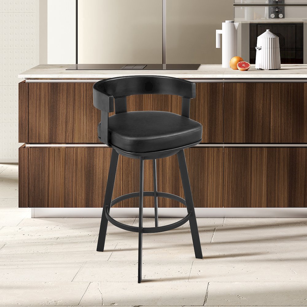 30" Swivel Bar Stool in Black Iron with Black Walnut Finish
