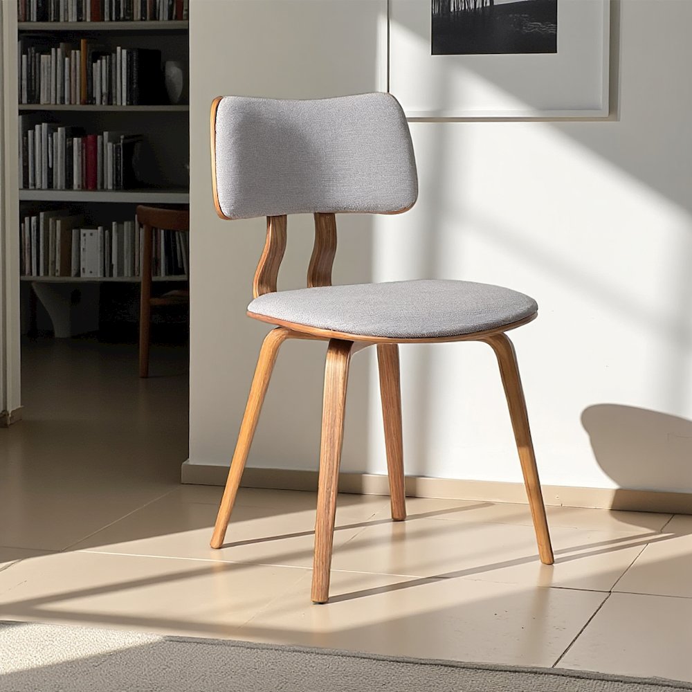 Mid-Century Walnut Dining Chair with Gray Fabric and Butterfly Design