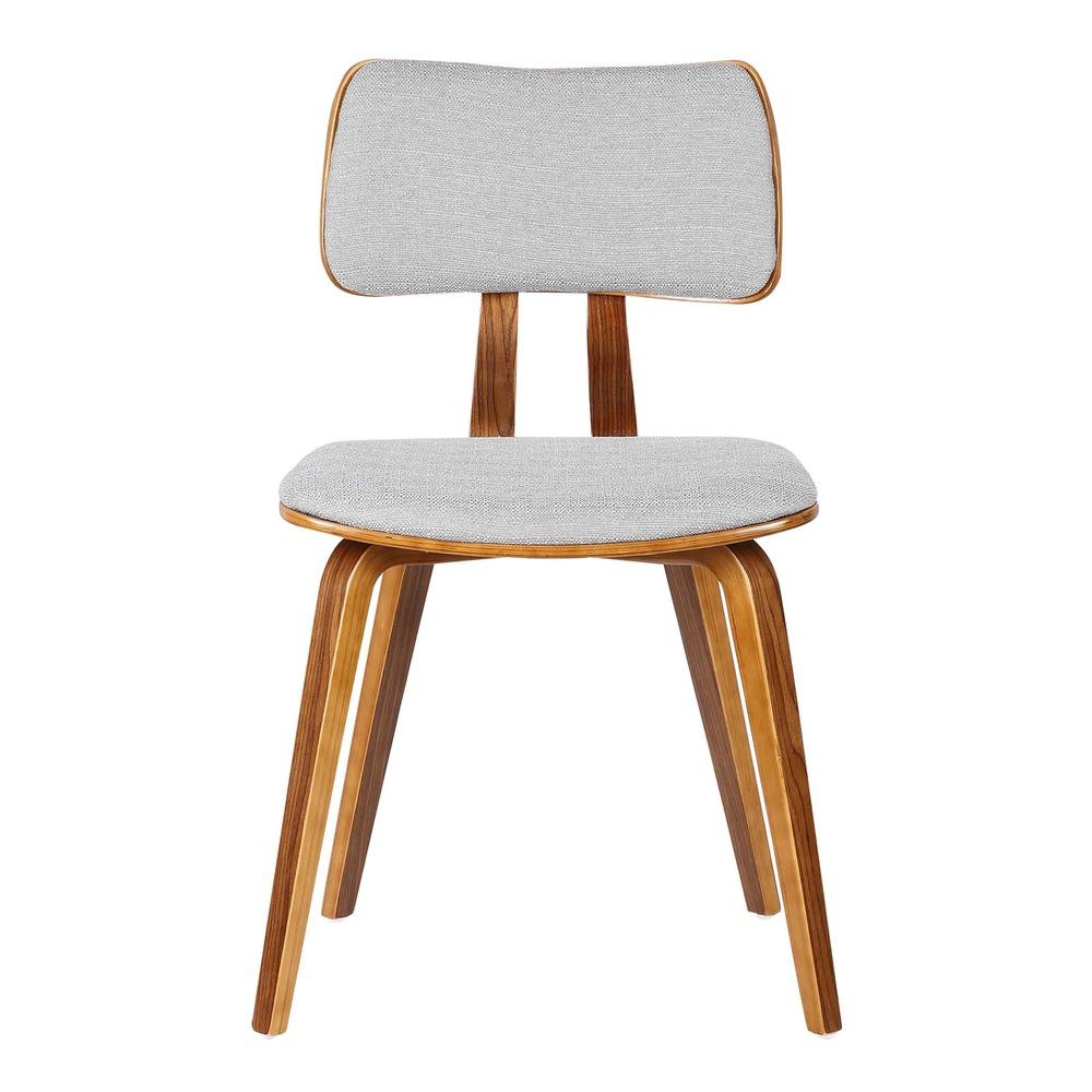 Mid-Century Walnut Dining Chair with Gray Fabric and Butterfly Design
