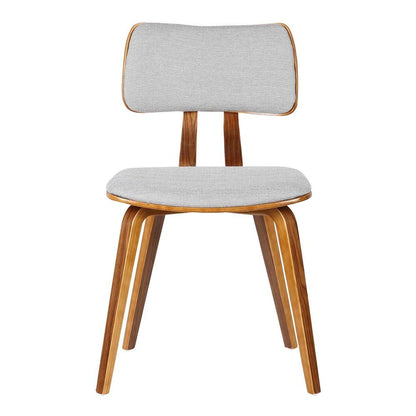 Mid-Century Walnut Dining Chair with Gray Fabric and Butterfly Design