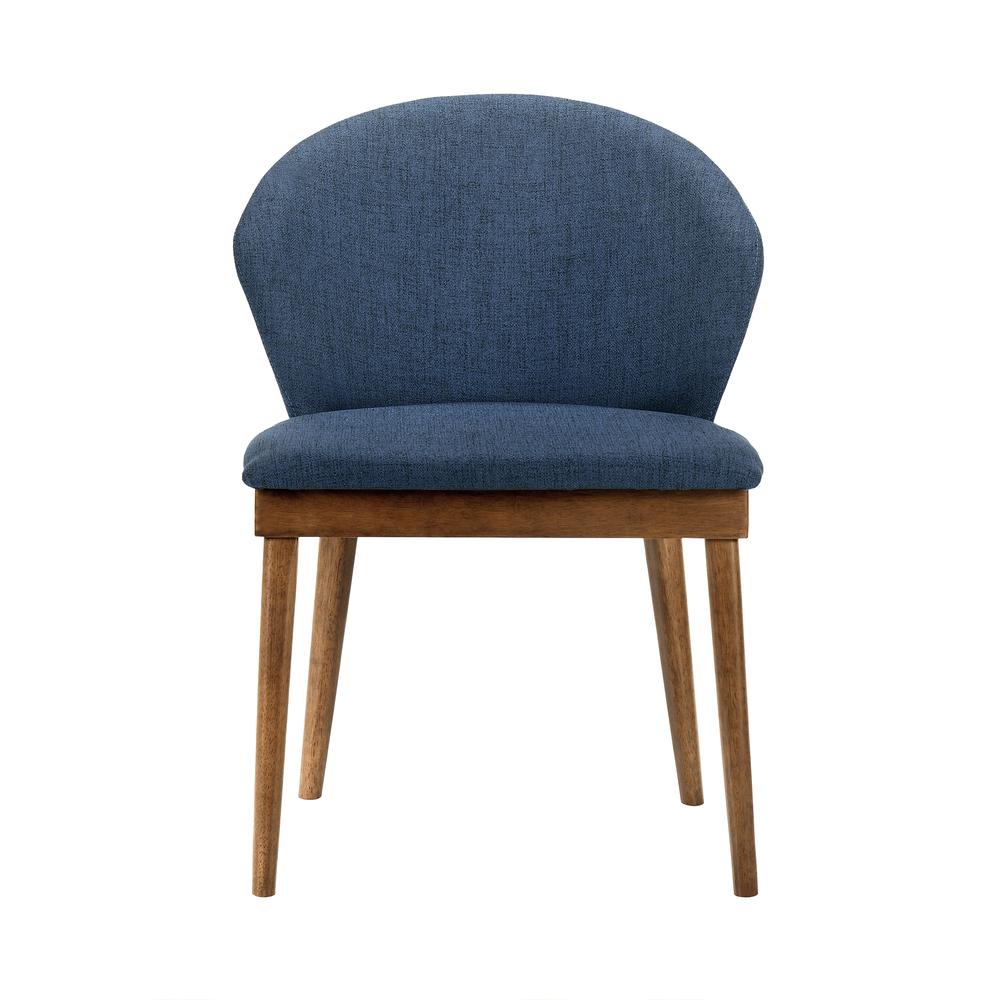 Juno Blue Fabric and Walnut Wood Dining Side Chairs - Set of 2